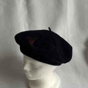 Laulhere France Black Merino Wool Beret Eiffel Tower Embroidery French Size 10
